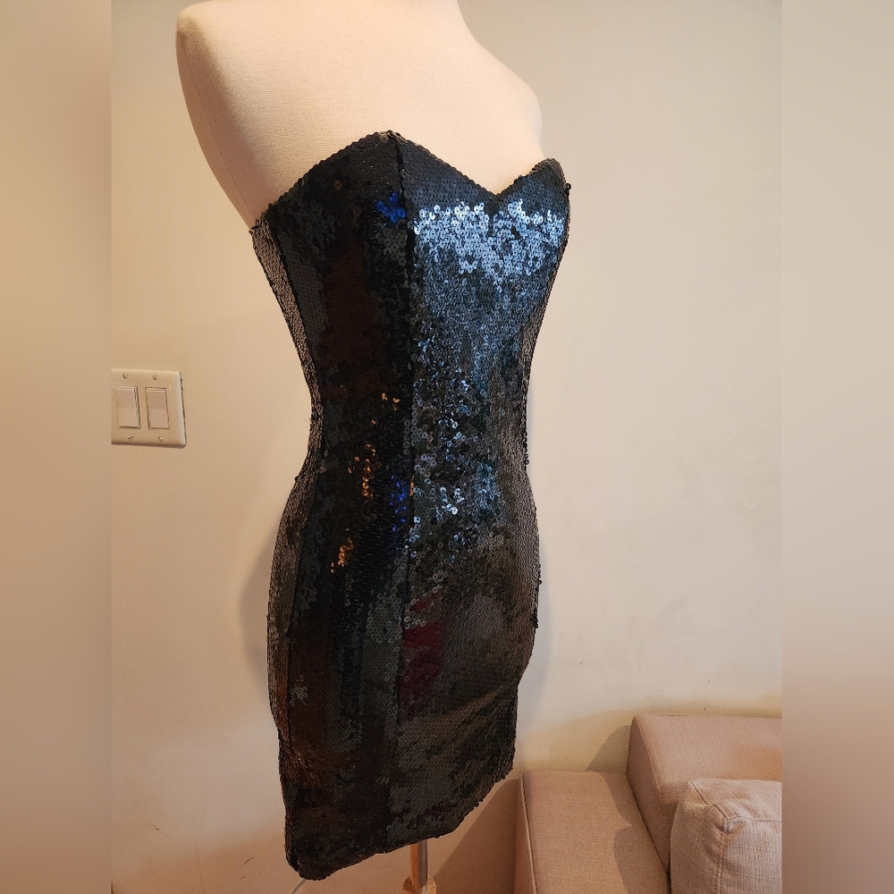 Alice + Olivia Black Sequin Mini Dress, US Size 4